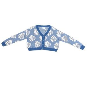Callahan NWT Navy Cream Seashell Knit Cropped Cardigan Sweater Size M